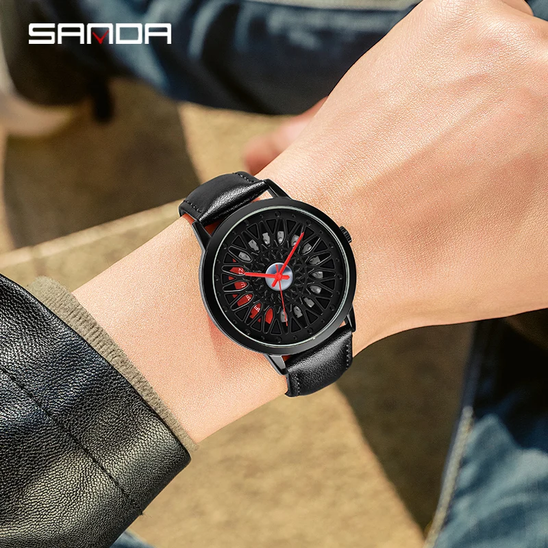 男性用防水腕時計,車のホイールスポーツ腕時計,リム付き防水,ファッショナブル,2023