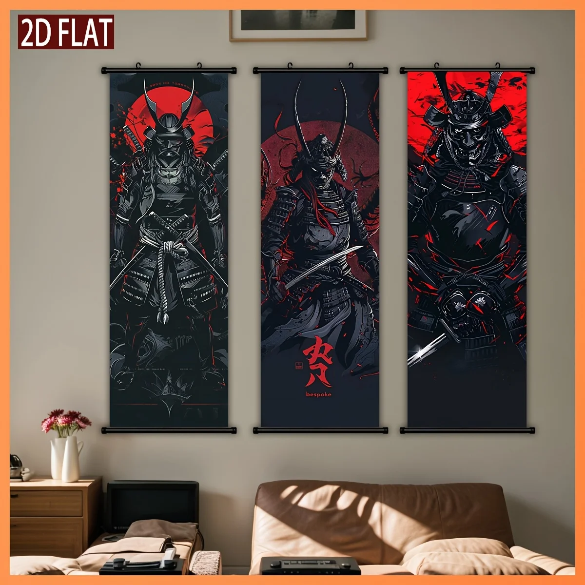 Dark Red Tone Warrior Armor Mask Scroll Tapestry High-Definition Non Fading Wall Hanging Scroll Painting Room Decoration