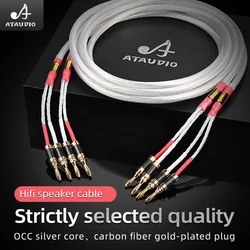 ATAUDIO One Pair HiFi Speaker Cable Hi-end OCC 12 Shares Silver-plated Cord with Carbon Fiber Plug for HiFi Systems Amplifier