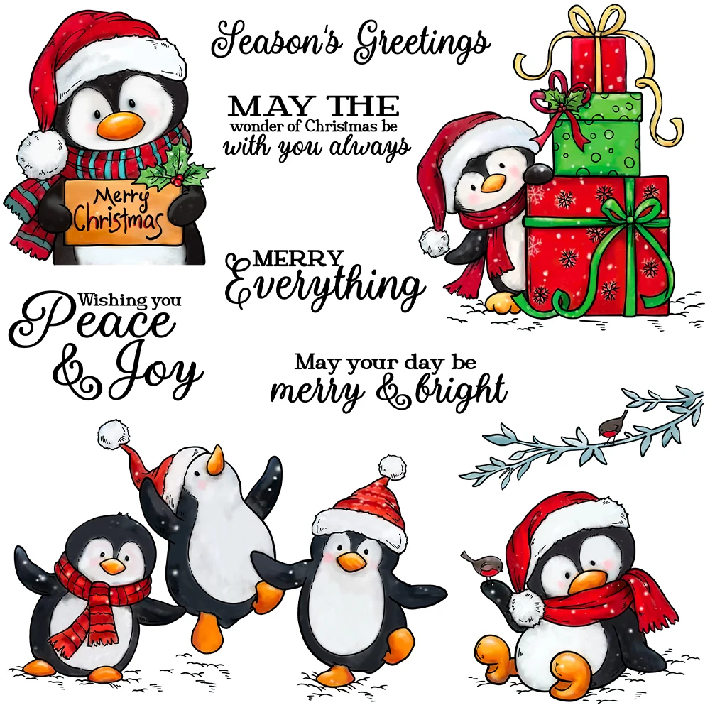 

Mangocraft Cute Penguins Christmas Gifts Cutting Dies Clear Stamp DIY Scrapbooking Metal Dies Silicone Stamps For Cards Decor