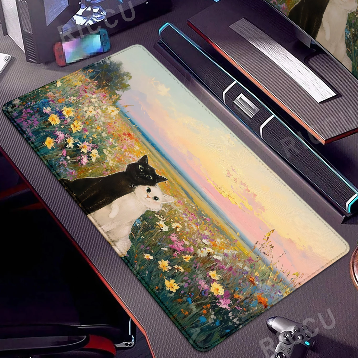 

Large Mousepad Oil Painting Cute Cat Mouse Pad Office Computer Mousemat XXL Desk Mat Desk PC accessories Keyboard Extended Mats