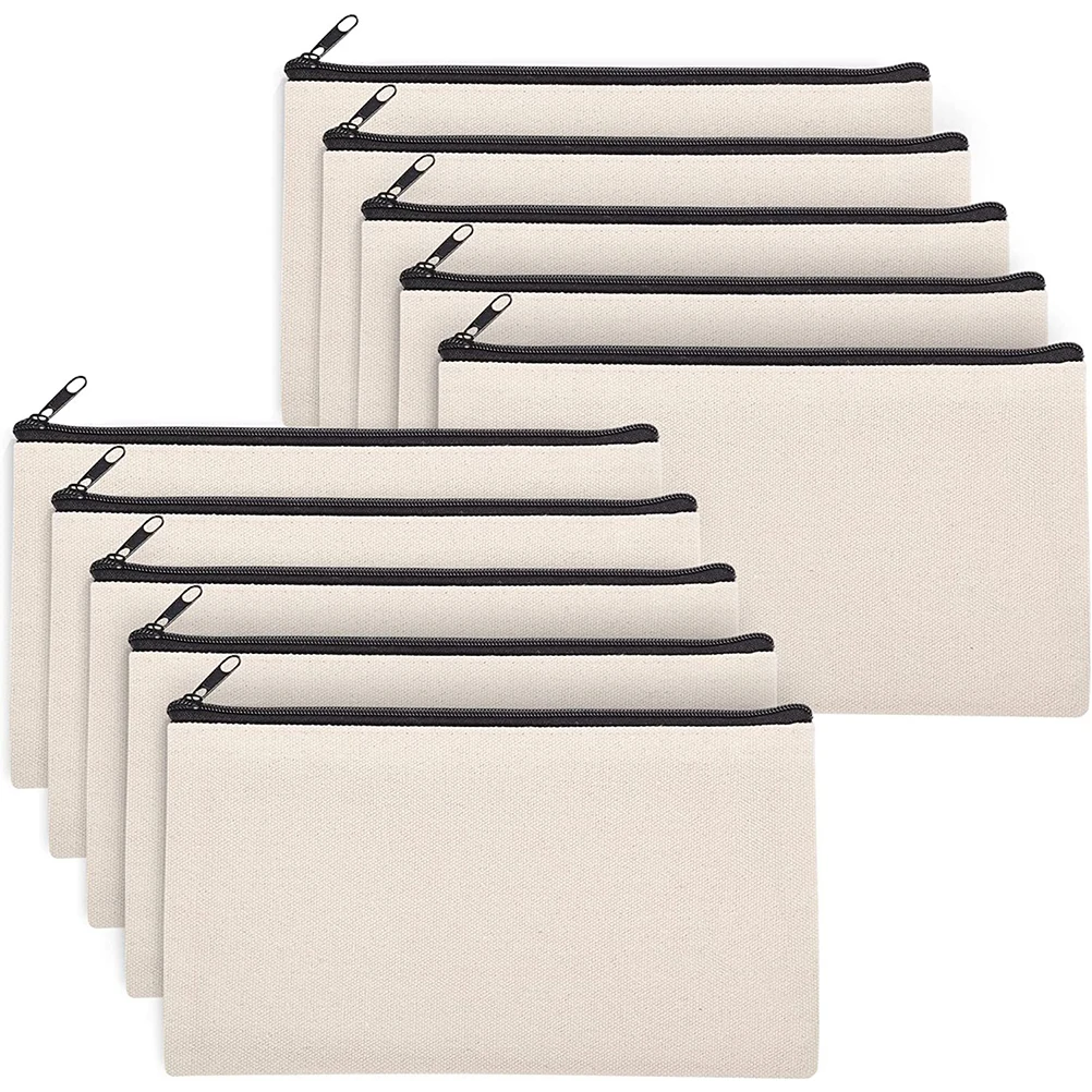 

10 Pcs Blank Canvas Makeup Bags Heat Transfer Sublimation DIY Pencil Case Zipper Travel Toiletry ganizer Storage Pouches