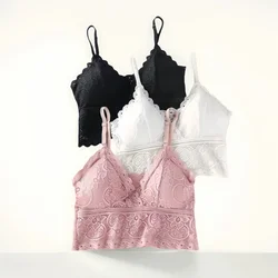Women Lace Bra Non-wire Brassiere Floral Lace V-Neck French Bralette With Removable Pads Cropped Top Underwear Intimates