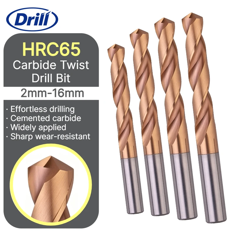 HRC65 Solid Carbide Twist Drill D2-16mm for Stainless Steel/Steel/Cast Iron, CNC Precision Hole Drilling Bit Tool