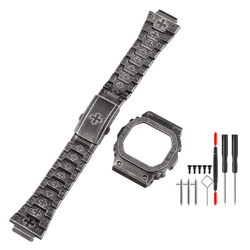 

DIY Watchband and Case Set for DW5600 GWB5600 Series Modified Black Clown Style Stainless Steel Watch Strap and Case Bracelet