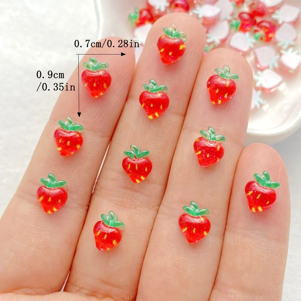 50pcs Resin Colorful 3D Sparkling Fruit Strawberry Flatback Rhinestone Scrapbook DIY Nail Art Decor Jewelry Accessories Craft