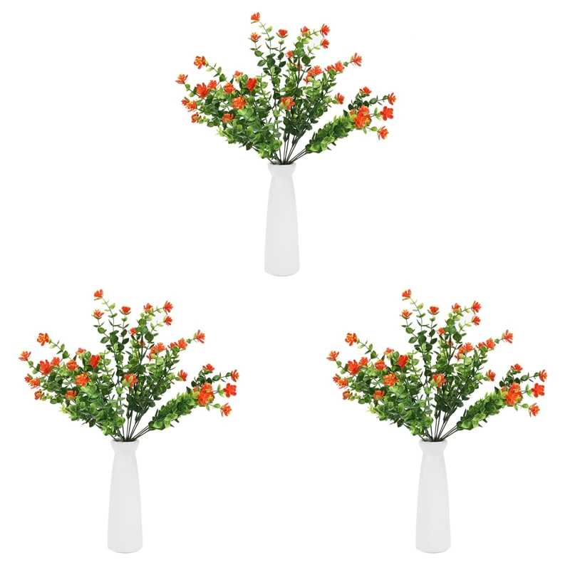 24Pcs Artificial Flowers Outdoor Uv Resistant Plants, 8 Branches Faux Plastic Greenery Shrubs Plants Indoor Outside