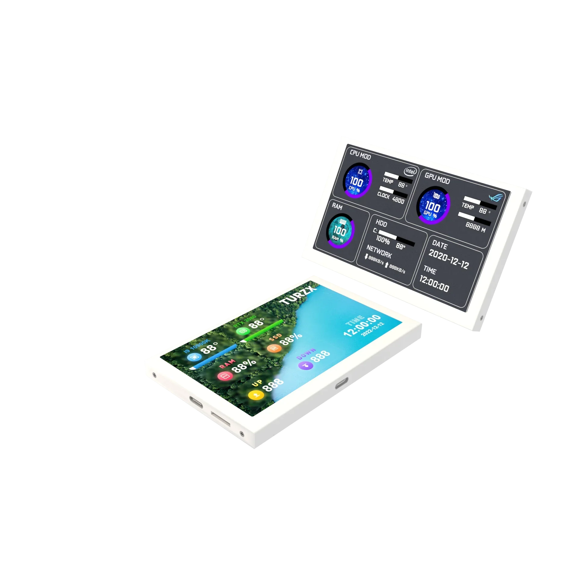 Nvarcher-アルミニウムハウジング付きLCDモニター,USB垂直サブスクリーン,タイプCサポート,ダイナミックバックグラウンド,aida64,800x480 ips,5インチ