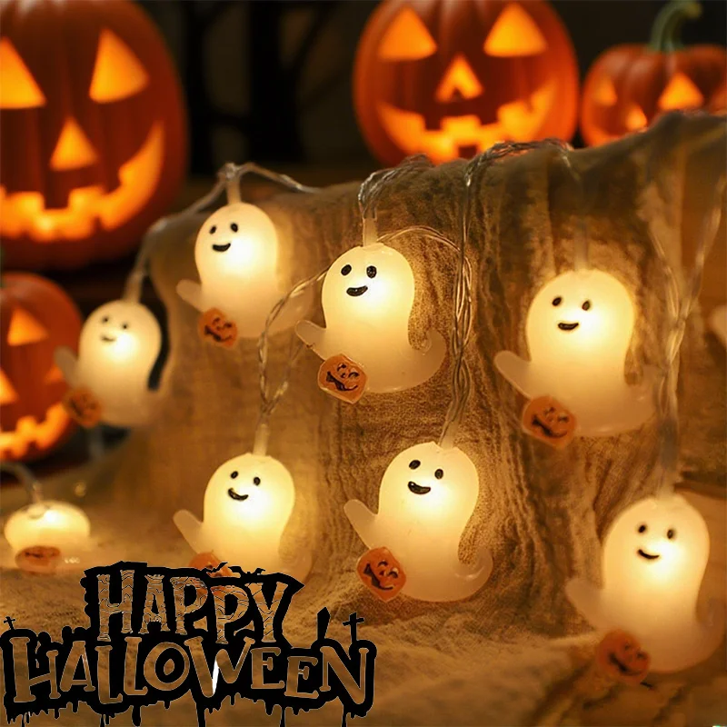 سلسلة أضواء LED لشبح الهالوين تعمل بالأسلاك النحاسية لديكور المنزل المسكون مقاومة للماء لحفلات المنزل الداخلي والخارجي