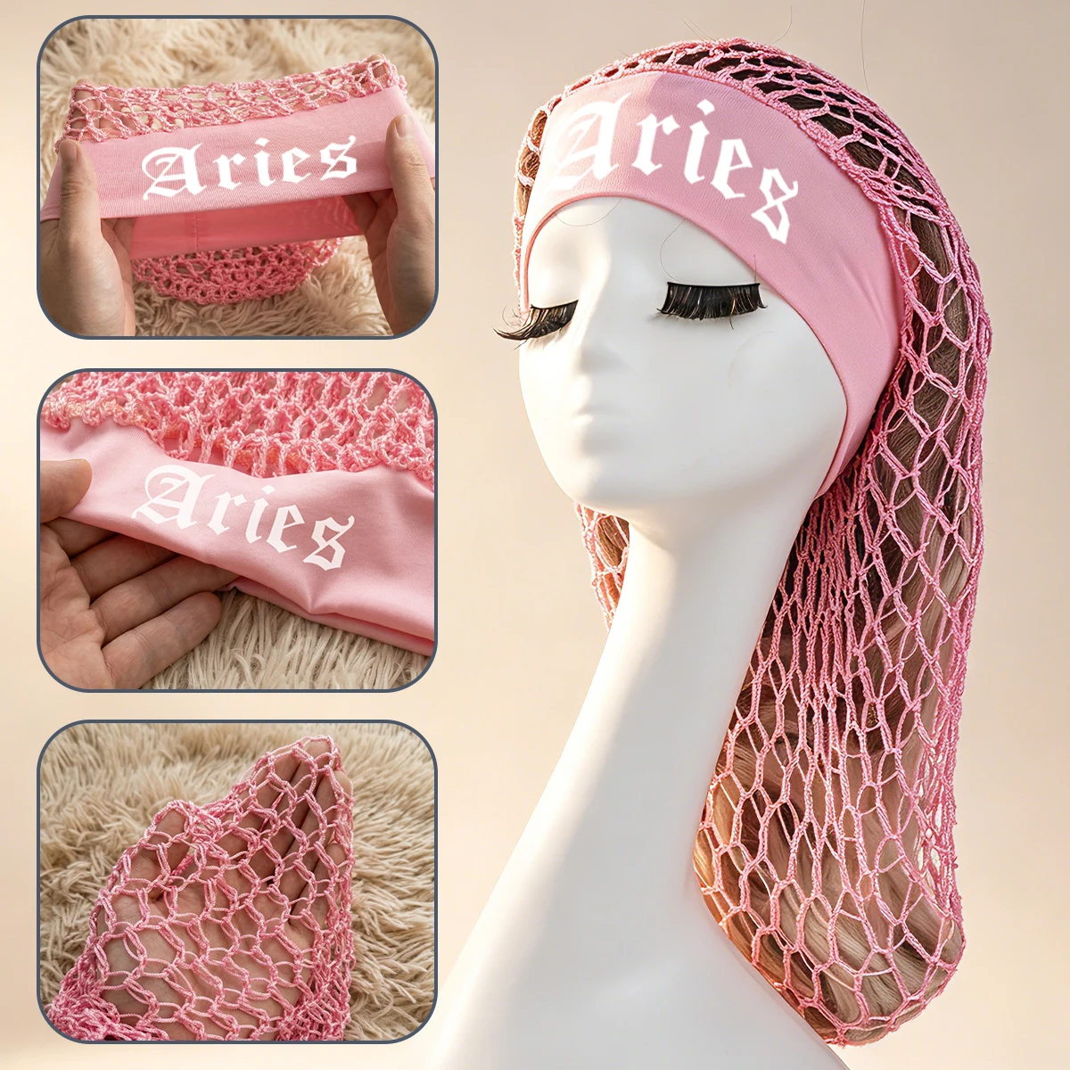 Twelve Zodiac Constellation Mesh Headband Crochet Sleeping Cap for Long Straight Curly Hair Wigs - Astrological Theme Headwear