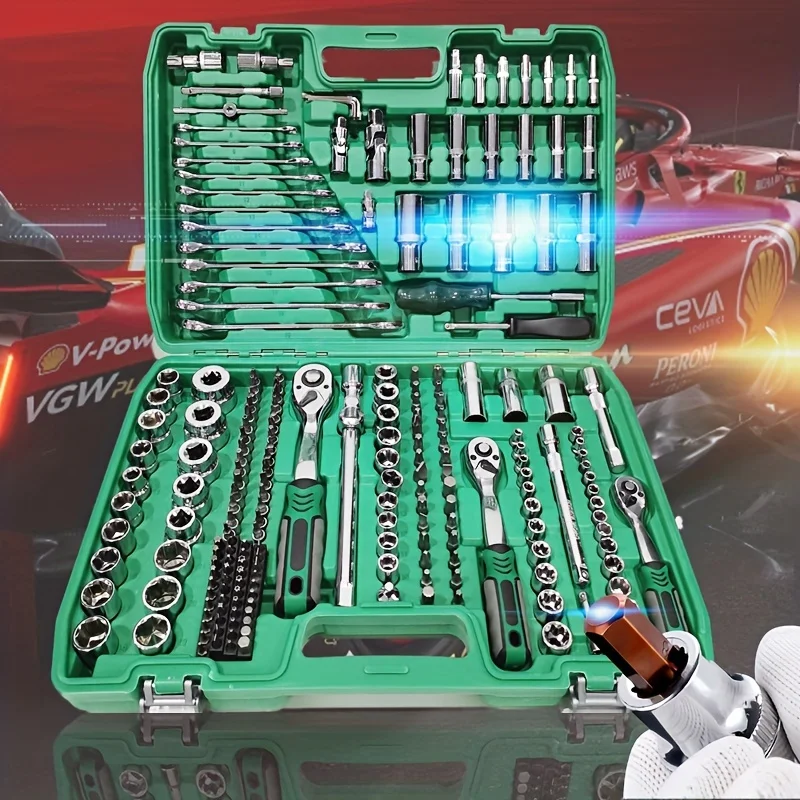 Professional 216/151/131/53 Socket Set with Ratchet Wrench, S2 & CR-V Sockets, Auto Repair Tool Kit for Mechanics