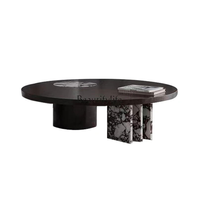 Light luxury rock slab coffee table round small apartment Italian minimalist coffee table