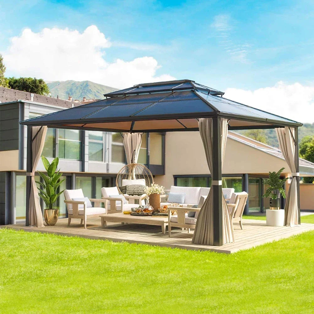 Modern High Quality Bbq Party Double Polycarbonate Roof for 3 * 3.65m Luxury Aluminum Pc Top Garden Outdoor Gazebos