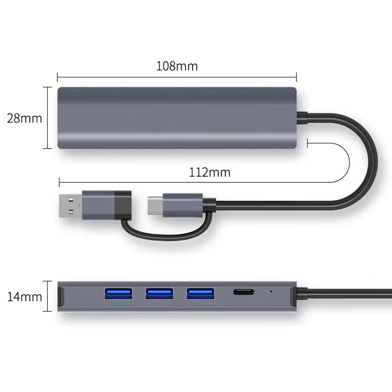 USB C-концентратор USB-C Многопортовый адаптер USB-A Тип C USB 3.0 Передача данных Гигабитный проводной сетевой адаптер 1000 Мбит/с RJ45 Станция 5 в 1