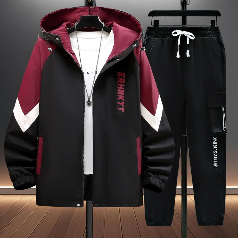 

2025 Spring Autumn New Hooded Jaet Set for Men Casual Sports Youthful Cool Versatile Two Piece Set Long Sve Long Pants