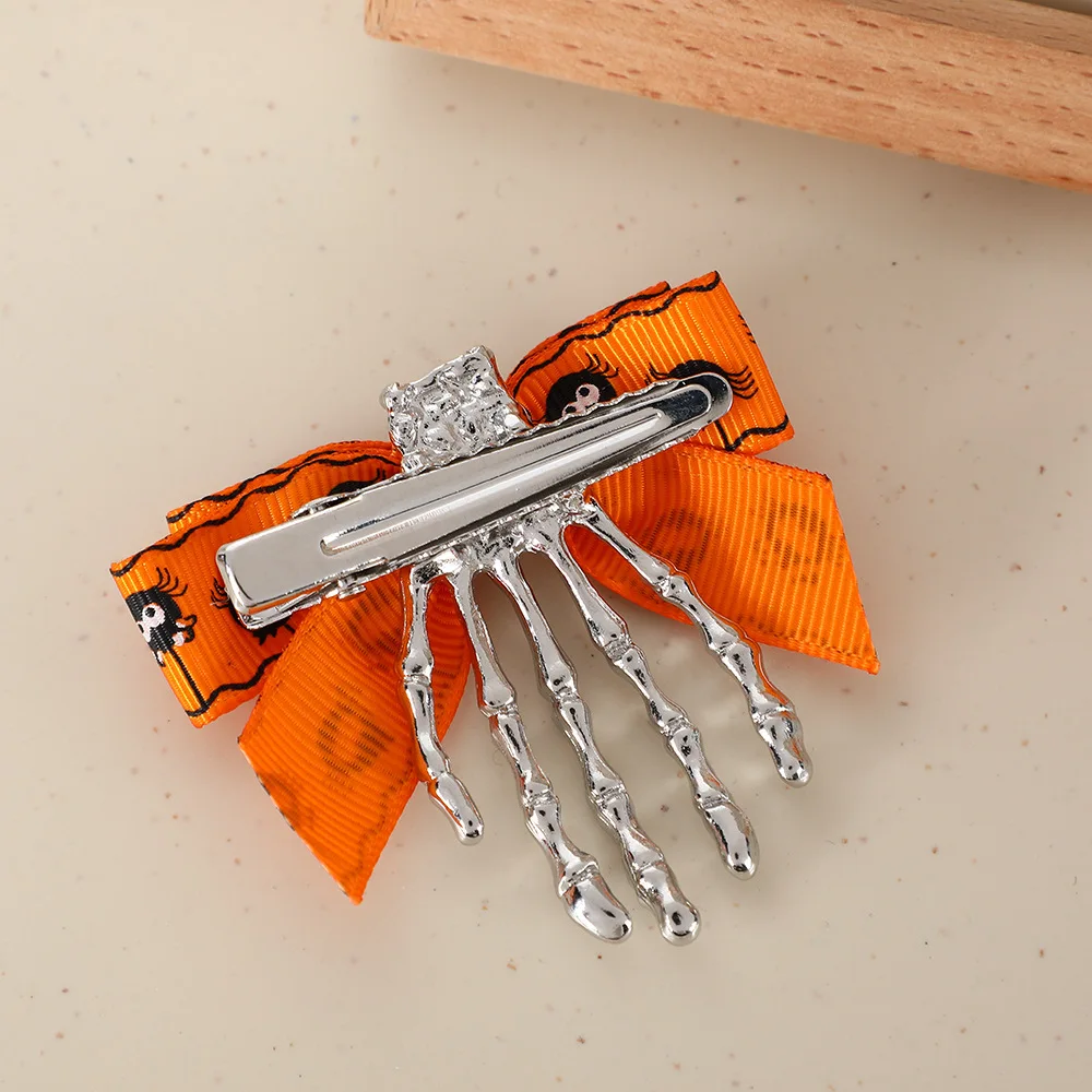 女の子のためのオリジナルのパーソナライズされたハロウィーンのヘアクリップ,レトロなスケルトン,ゴーストクロー,弓のヘッドピース,アヒルの請求,バックヘッド,ハロウィーン