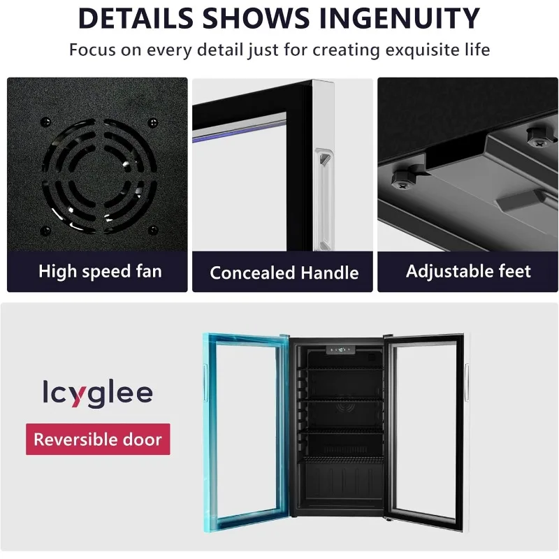 مبرد ثلاجة المشروبات - 126 علبة ثلاجة صغيرة مع باب زجاجي لبيرة الصودا أو النبيذ، مبرد المشروبات للمنزل والمكتب والبار