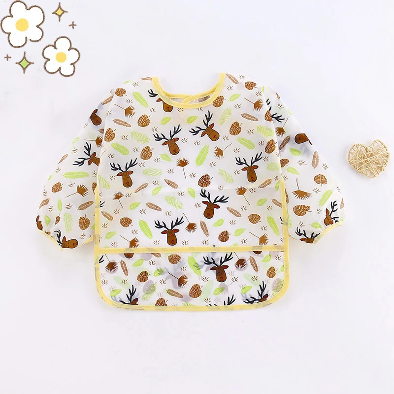 Baby Silicone Cartoon Bib 0-6 Years Soft Bibs Baby Cute Clothing Toddler BPA Free Waterproof Long Sleeve Apron