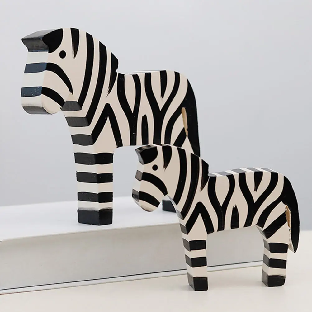 

2Pcs Wooden Zebra Ornament Nordic Style Creative Desktop Decor Wood Carving Handicraft Animal Shaped Wood Craft Home Decoration