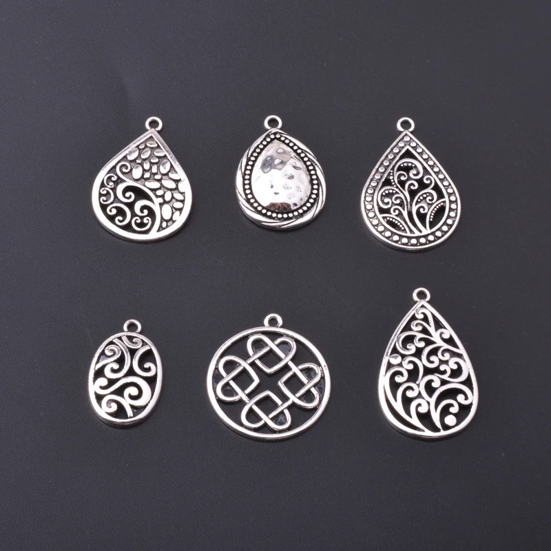 10pcs vintage style Antique Silver Color Water Drop Charms Metal Pendants DIY Making Earrings Women  Jewelry