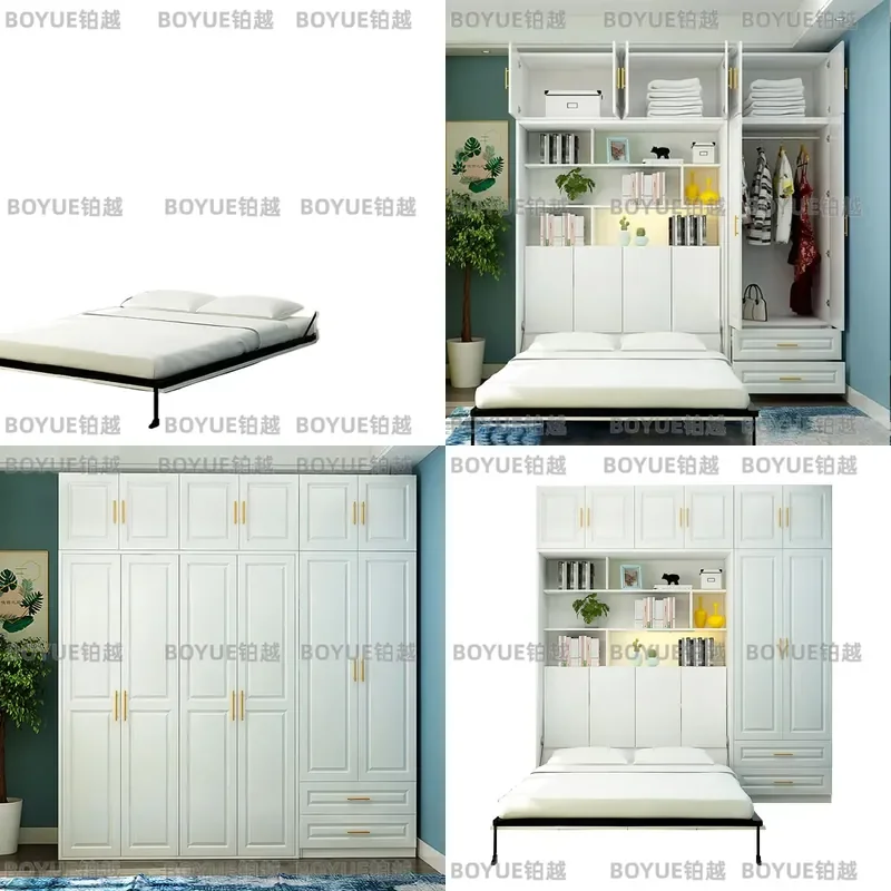 Modern Invisible Wall Bed Folding Murphy Bed for Small Apartment Balcony Multi Functional Space Saving Desk Wardrobe Combo