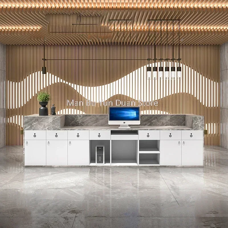 Standing Help Bar Counter Artificial Stone Cashier Reception Desk Hotel Service Desk Empfangstheke Beauty Salon Furniture