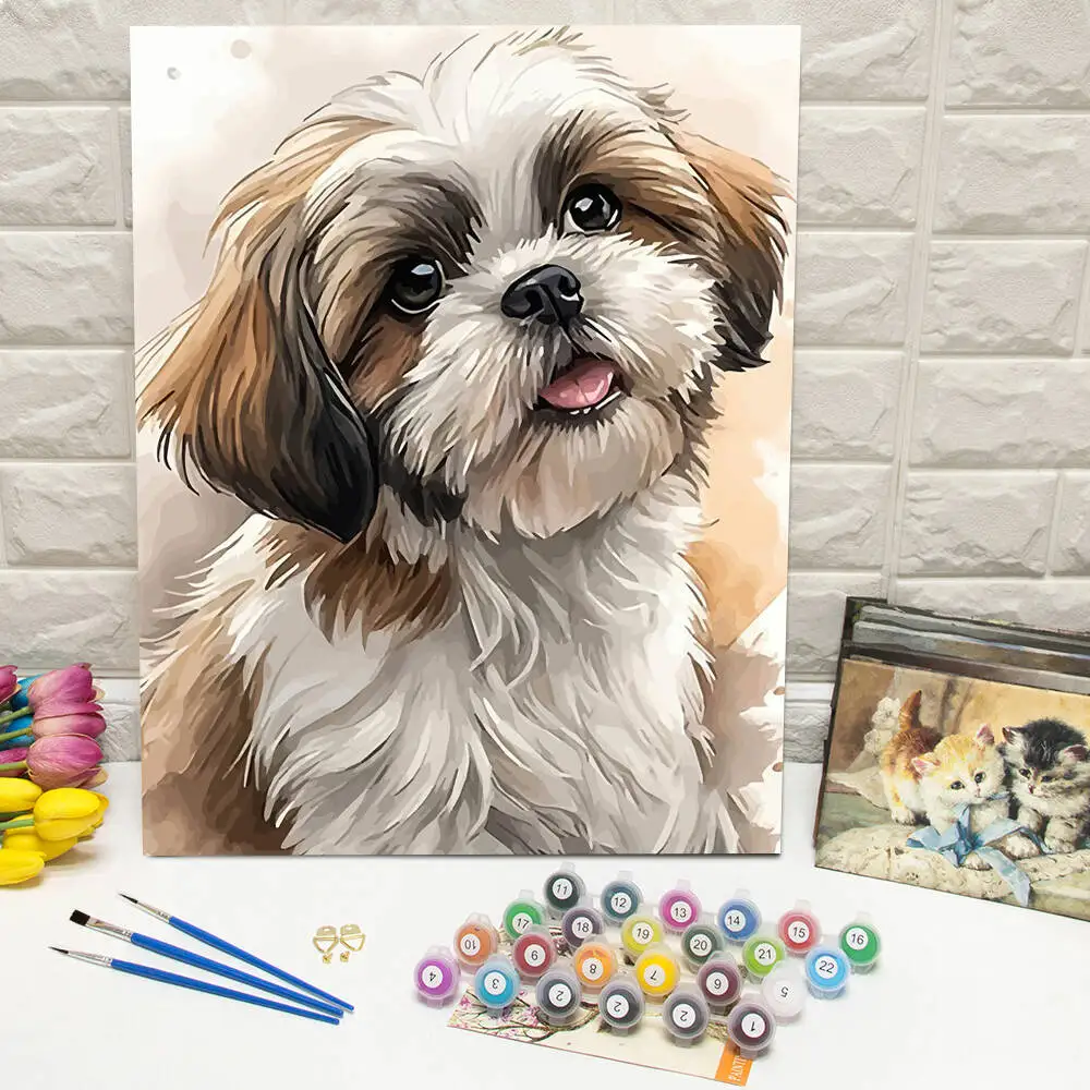 Painting By Numbers Dog DIY Paint By Number Adult Kit Animal Digital Oil Painting Puppy Handicraft Gift Wall Decor Living Room