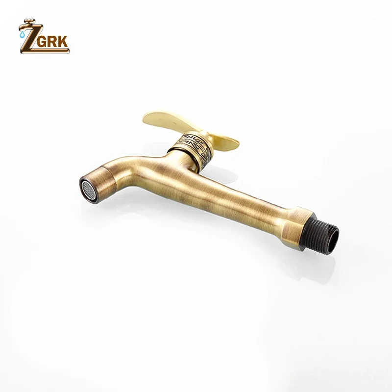 Zgrk torneira de parede de bronze, torneira decorativa antiga de luxo para jardim e ambientes externos, para máquina de lavar roupa