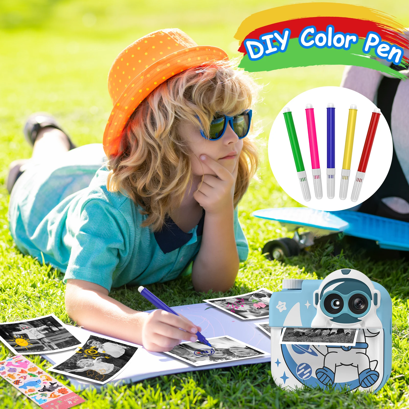 Gofunly Cámara instantánea para niños de 2,4 pulgadas, cámara instantánea para niños con tarjeta de 32 GB, cámara para niños de 12 MP/1080 P, regalo