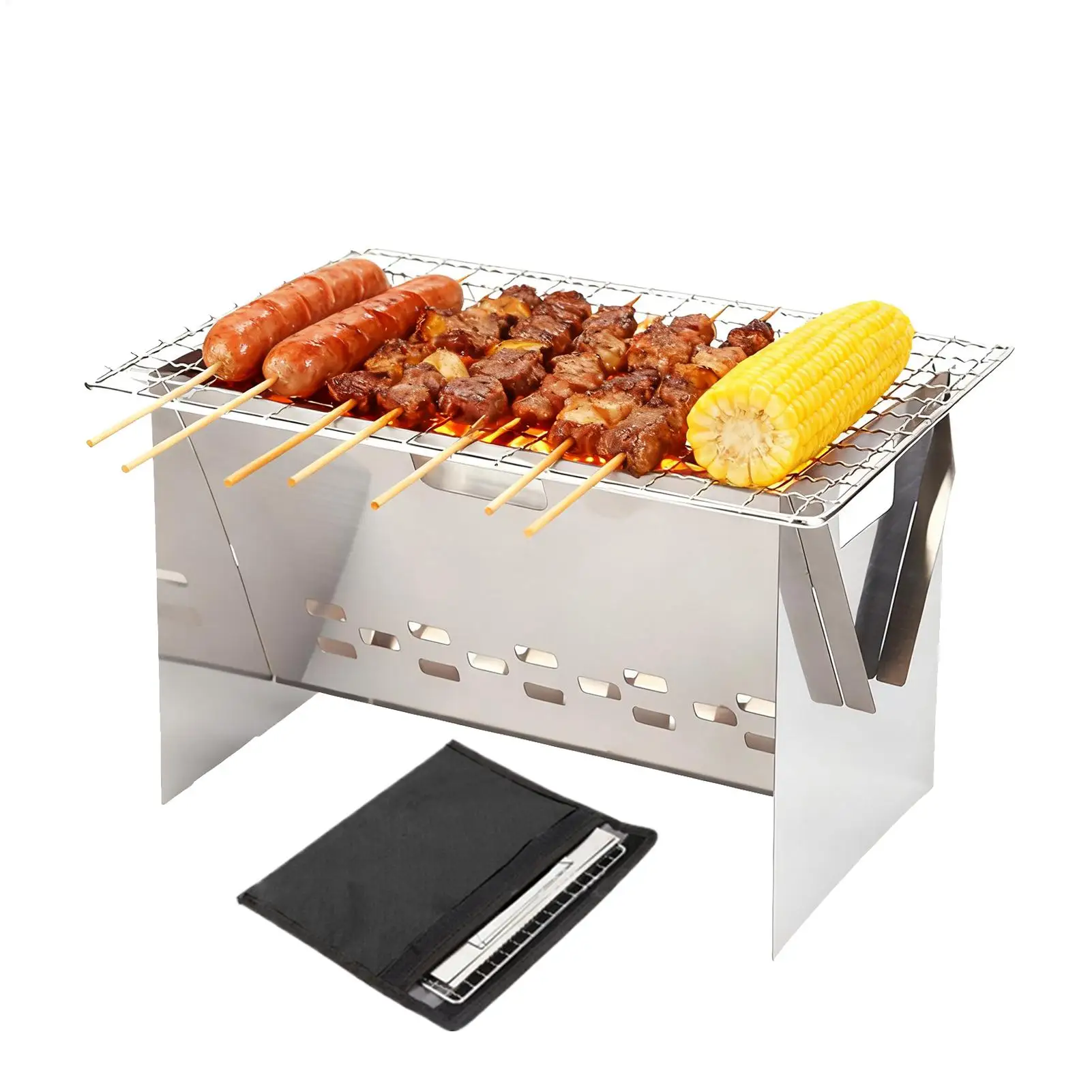 Stainless steel Charcoal Grill Foldable Fire Pit Portable Charcoal Grill for Camping for Backyard Bonfire Patio BBQ Cooking