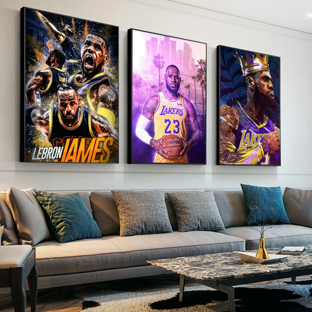 Basketball Star L-LeBron J-James Movie Sticky Posters Retro Kraft Paper Sticker DIY Room Bar Cafe Aesthetic Art Wall Painting