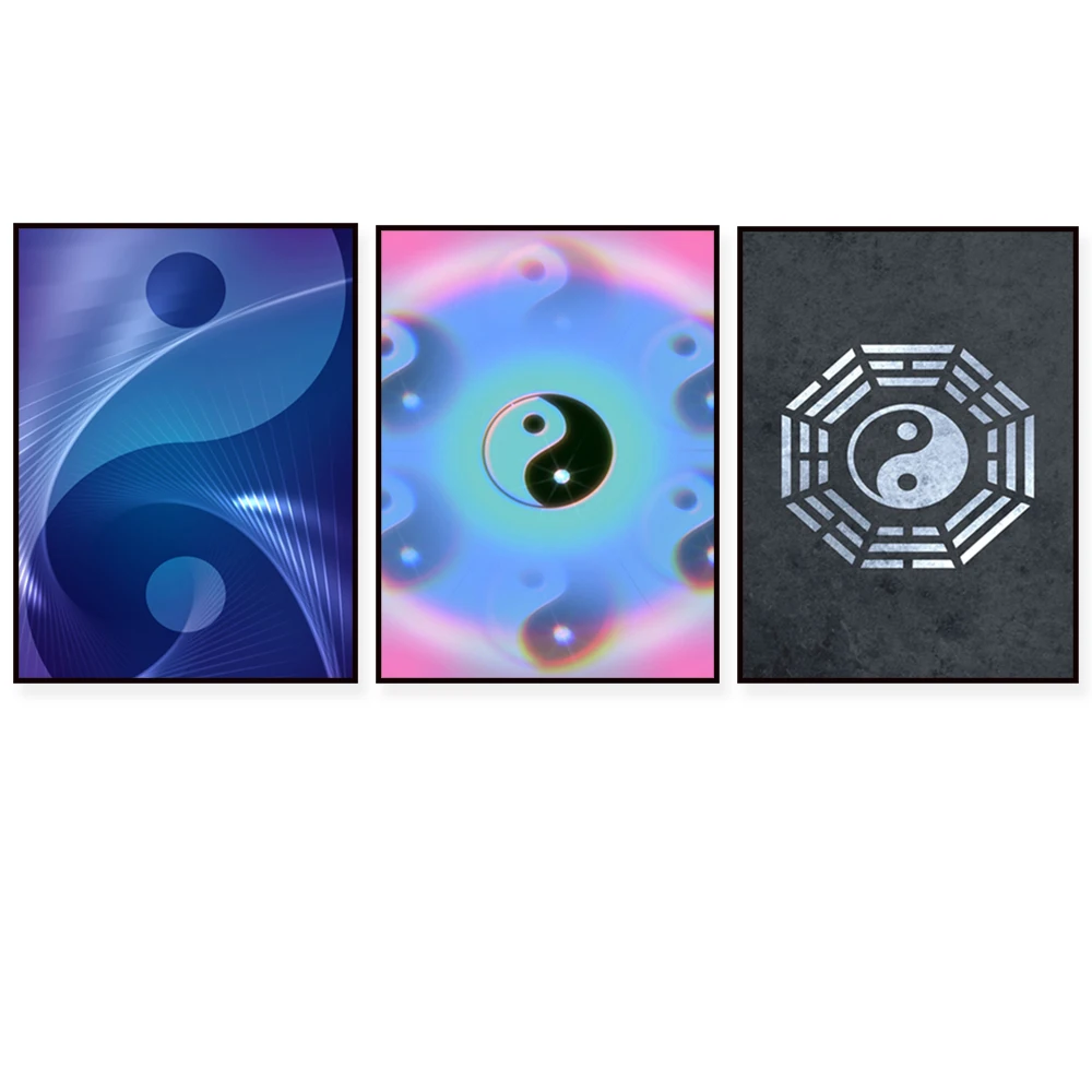 Psychedelische Zen-Yoga-Meditationsdrucke, Yin- und Yang-Qi, Yin- und Yang-Wanddekoration, aufsteigende geometrische Post in Hippie-Mode