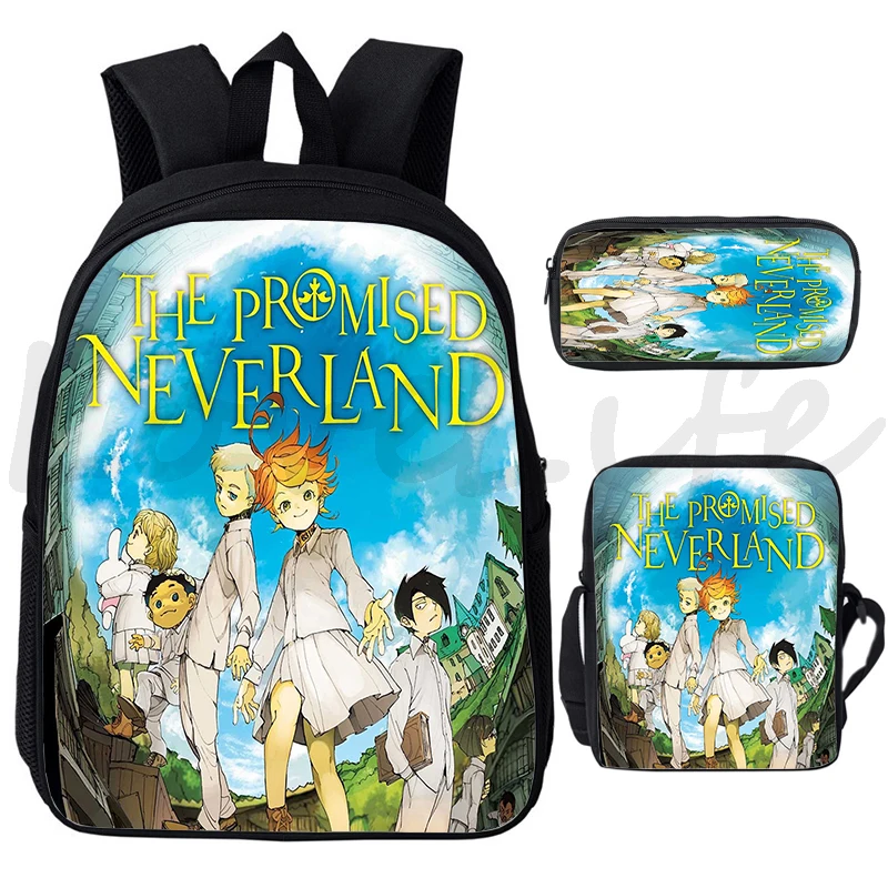 A Prometida Neverland Mochila Infantil, Sacos Escolares Anime para Meninos e Meninas, Mochila para Adolescentes, Mochila de Ombro, Mochila de Viagem, 3 Set