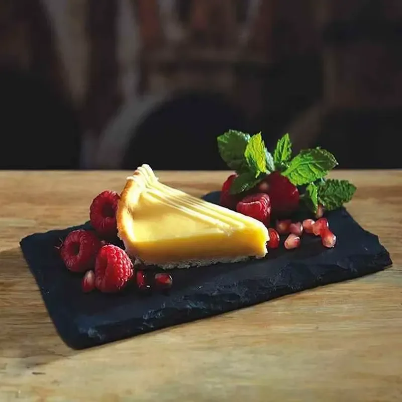 Rectangle Slate Flat Bottom Fruit Plate Black 8x12 Inches Natural Stone Serving Tray for Cheese Appetizer Dessert Home