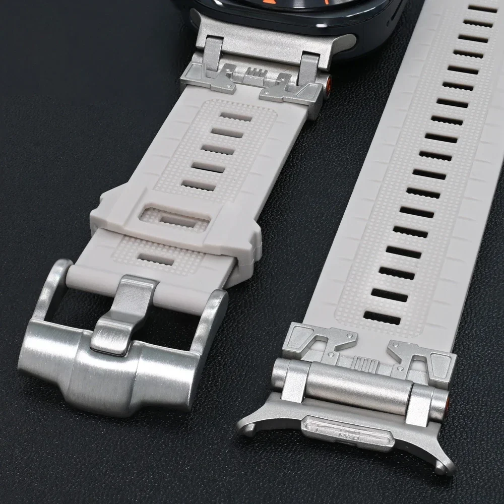 Mecha نمط سيليكون الرياضة الفرقة لسامسونج غالاكسي الترا 47 مللي متر الفاخرة الرجال سوار ل غالاكسي الترا لا فجوات حزام نهاية منحني