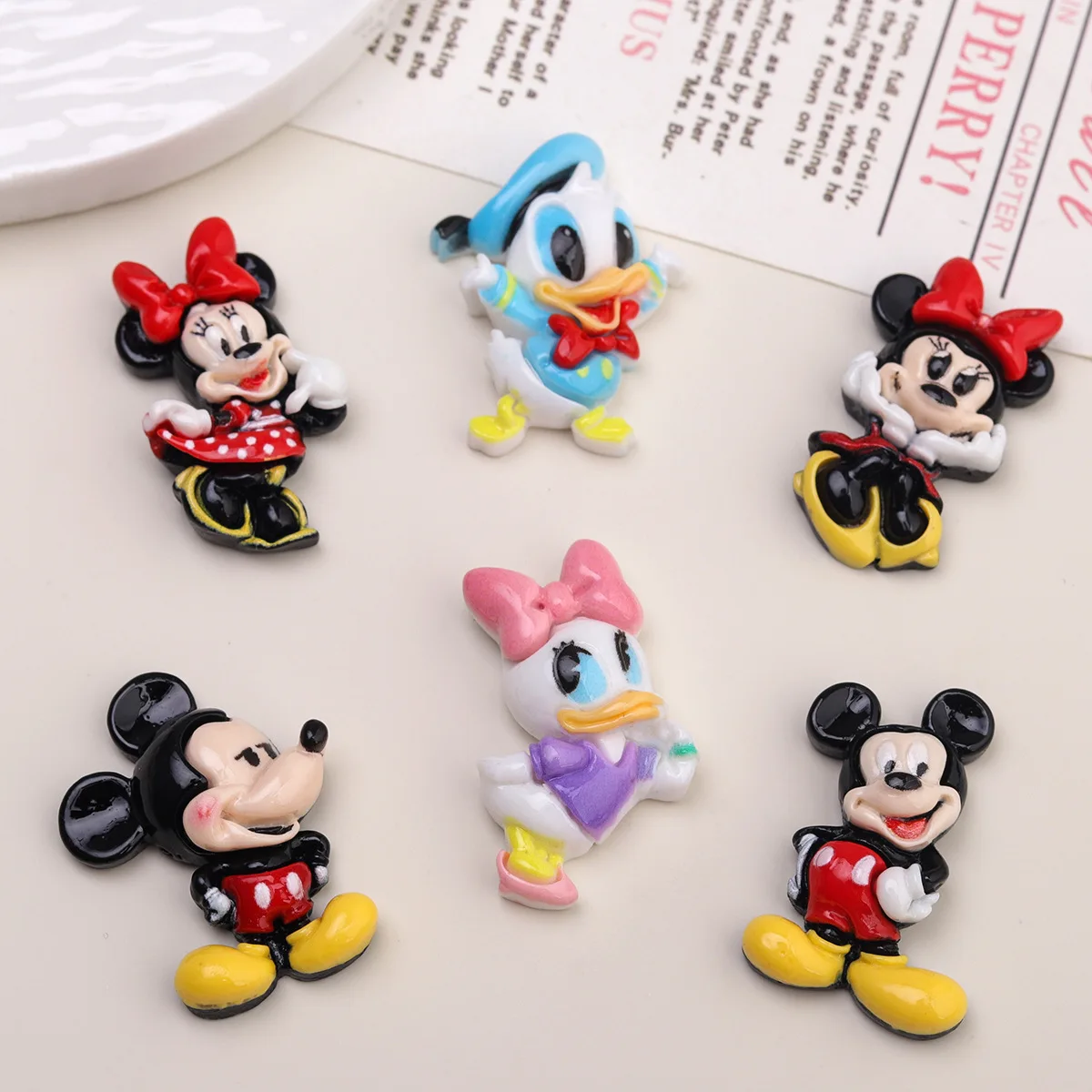 5pcs Cartoon DIY Resin Accessories Jewelry Happy Disney Mouse Cream Glue Hairpin Mobile Phone Case Keychain Pendant Charms