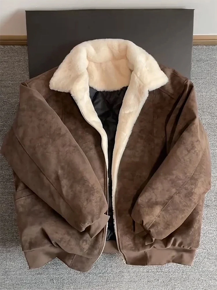 

Brown Leather Fur Collar Cotton Jaet Men's Winter Thiened ort High-End Splicing Cotton Coat Warm Stand Fit Casual