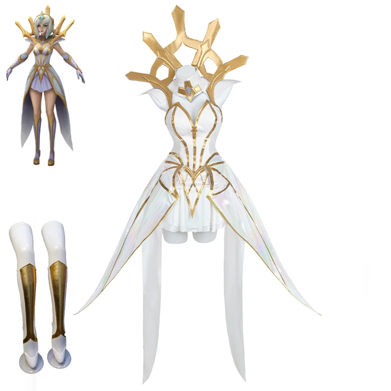 Anime Spel Lol Elementalist Lux Cosplay Kostuum Vrouwen Sexy Witte Avondjurken Sokken Pak Halloween Carnaval Rollenspel Kleding