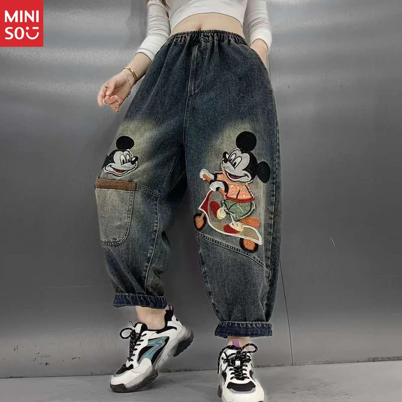 Disney Mickey Mouse Jeans for Women, Embroidered Trousers for Work & Daily Wear