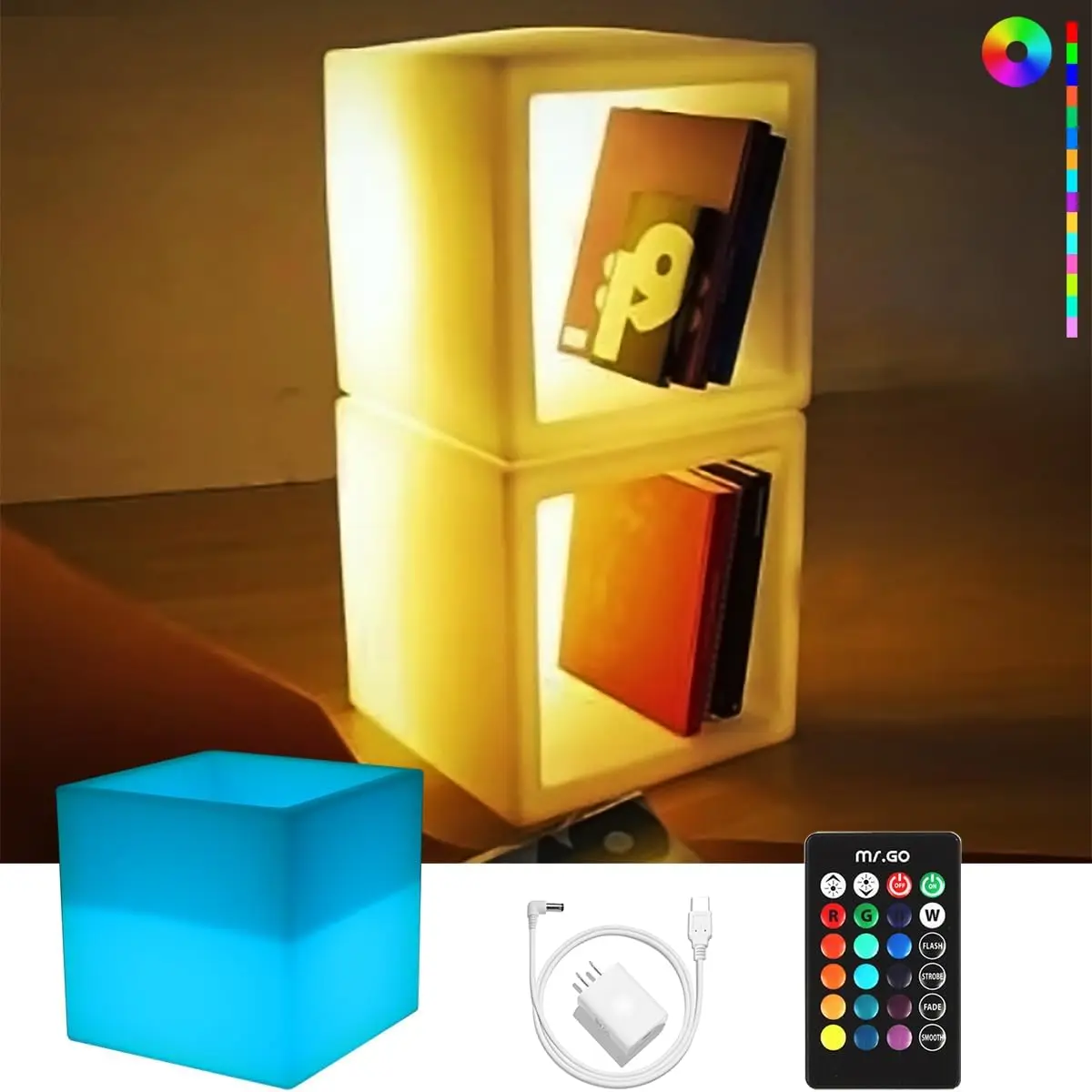 Lampu LED kubus SEMI-STORAGE 16 ", lampu LED isi ulang daya luar ruangan/dalam ruangan, tanpa kabel dengan Remote Control RGB berubah warna Furni bersinar