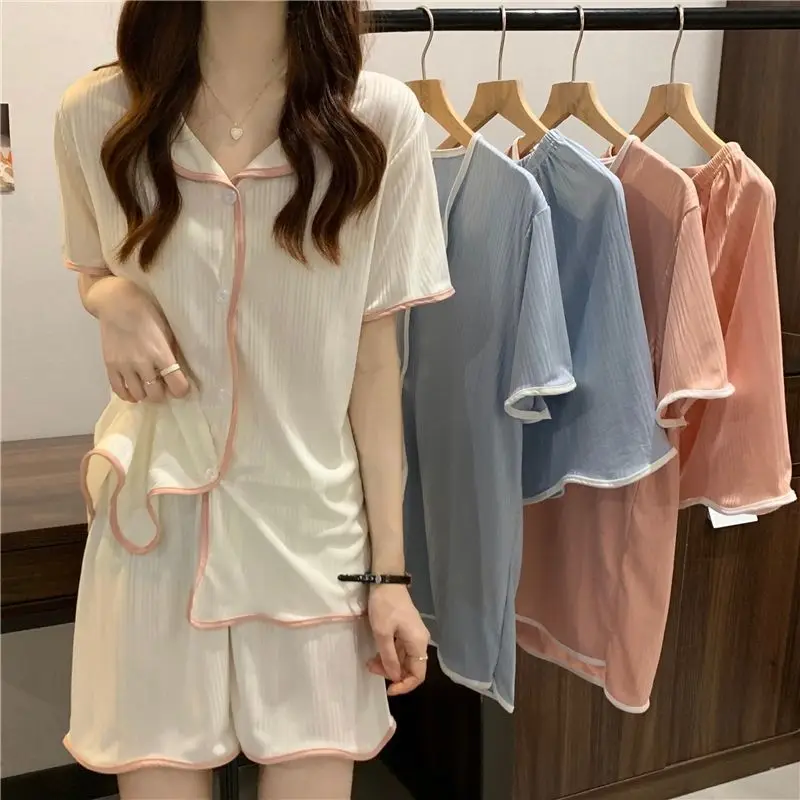 S-3XL Pajama Sets Women Solid Simple Daily Home Sleepwear Designed All-match Leisure Basics Korean Style Students Temperament