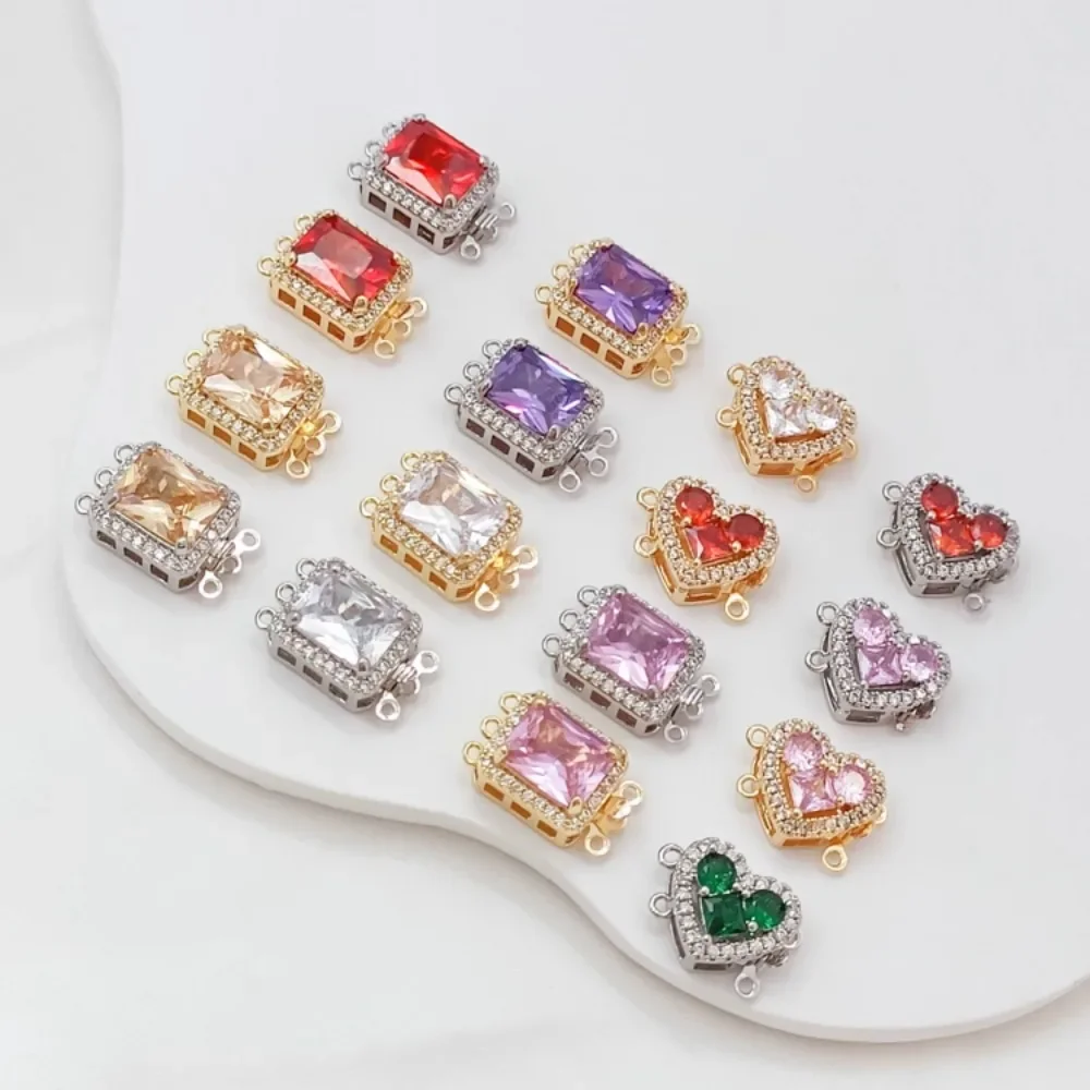 

14K Gold-plated White K Square Double-row and Triple-row Link Buckle, DIY Handcrafted End Buckle, Heart-shaped Buckle Head