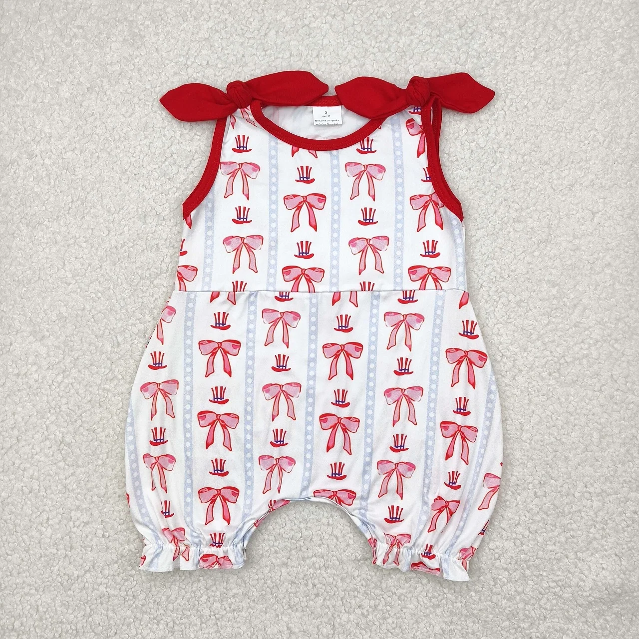 

Wholesale Toddler July 4th Newborn Children Sleeveless Clothes Bows Hats Overall Baby Girl Infant Romper