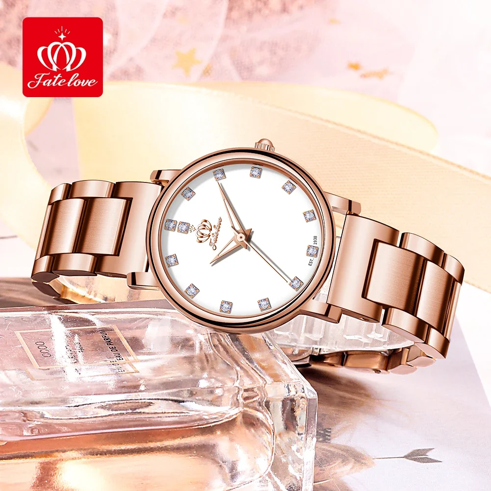 Fate Love-reloj de cuarzo luminoso para mujer, conjunto de relojes de acero inoxidable, pulsera con diamantes, resistente al agua, 816
