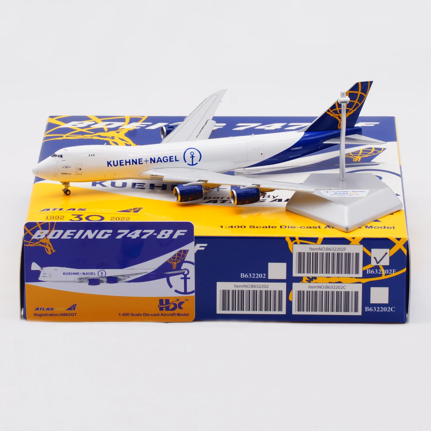 

B632202F Alloy Collectible Plane Gift HX Model 1:400 Atlas Air 30th Boeing B747-8F Diecast Aircraft Jet Model N862GT Flaps Down