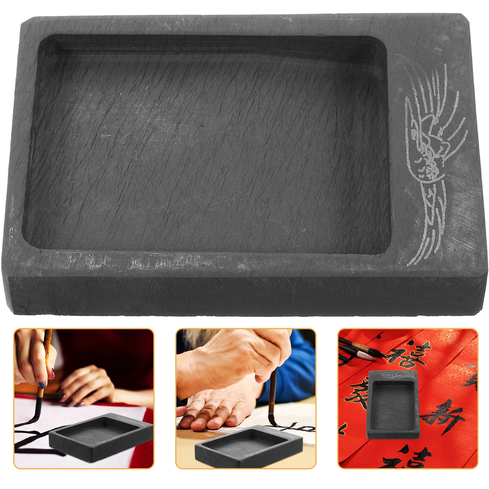 Exquisite Mini Inkstone Calligraphy Inkslab Retro Style Stone Material Durable Writing Grinding Holder for Japanese Painting