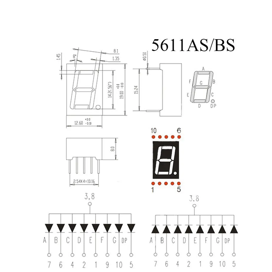 0.36/0.56 pollici 7 segmenti 1/2/3/4Bit tubo digitale rosso catodo comune Display a cifre LED 8x8 reticolo Led matrice di punti rosso brillante