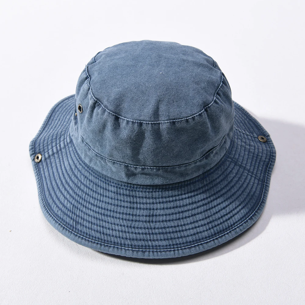 Jaxmonoy Spring Summer Fisherman Cap for Women and Men Casual Washed Denim Bucket Hat Vintage Foldable Cowboy Hats with String