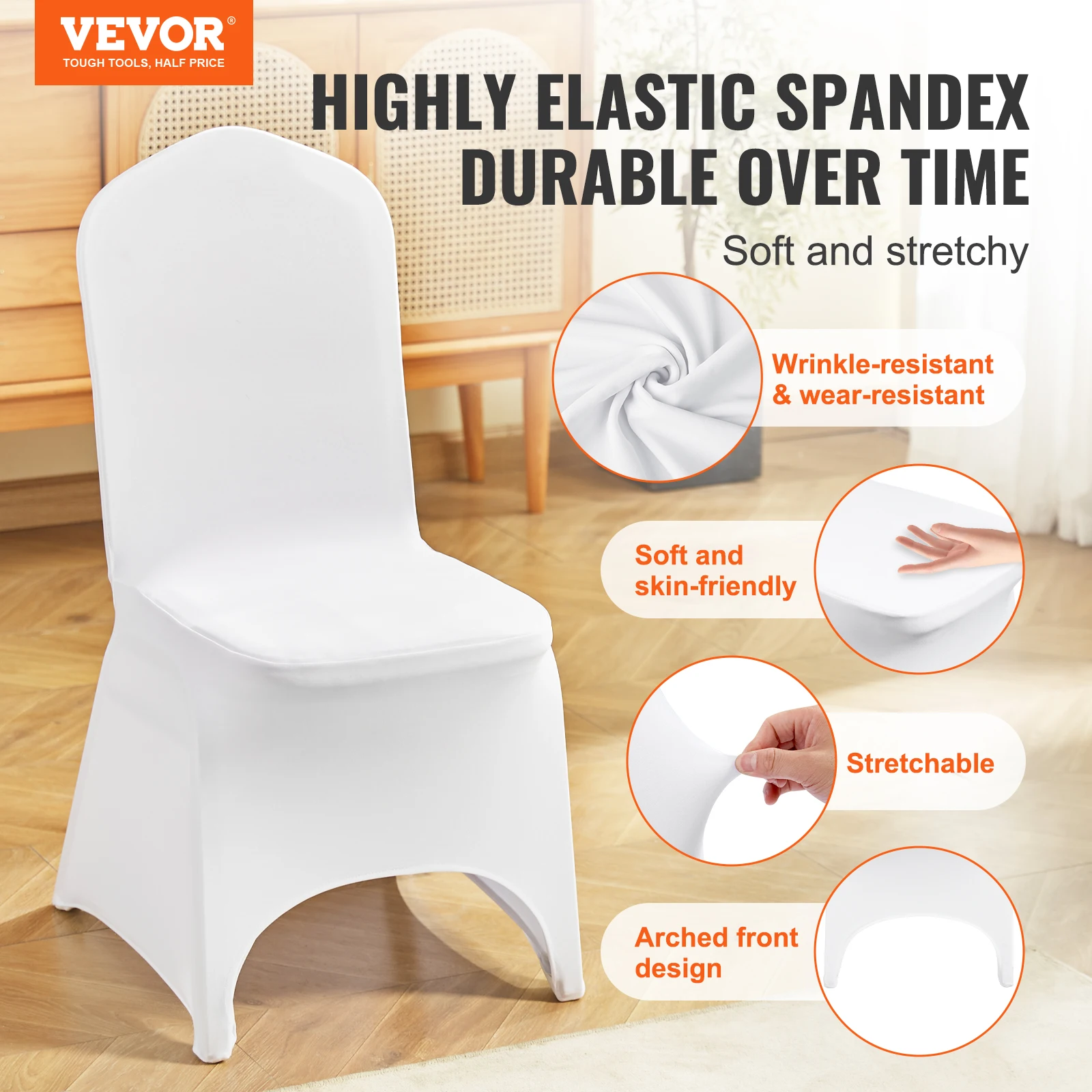 VEVOR 50PCS Stretch Spandex Folding Chair Covers, Universal Fitted Arched Front Cover, Removable Washable Protective Slipcovers