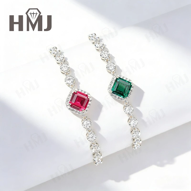 

2-3ct Lab Grown Columbia Emerald/Ruby Asscher Cut Bracelet White Gold Line Fine Jewelry Anniversary Wedding Gift